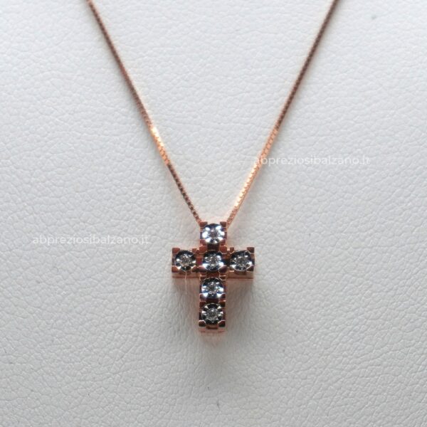Collana in Oro Rose con Croce in Diamanti Donna Oro jewels LPF10117.003 ab preziosi balzano