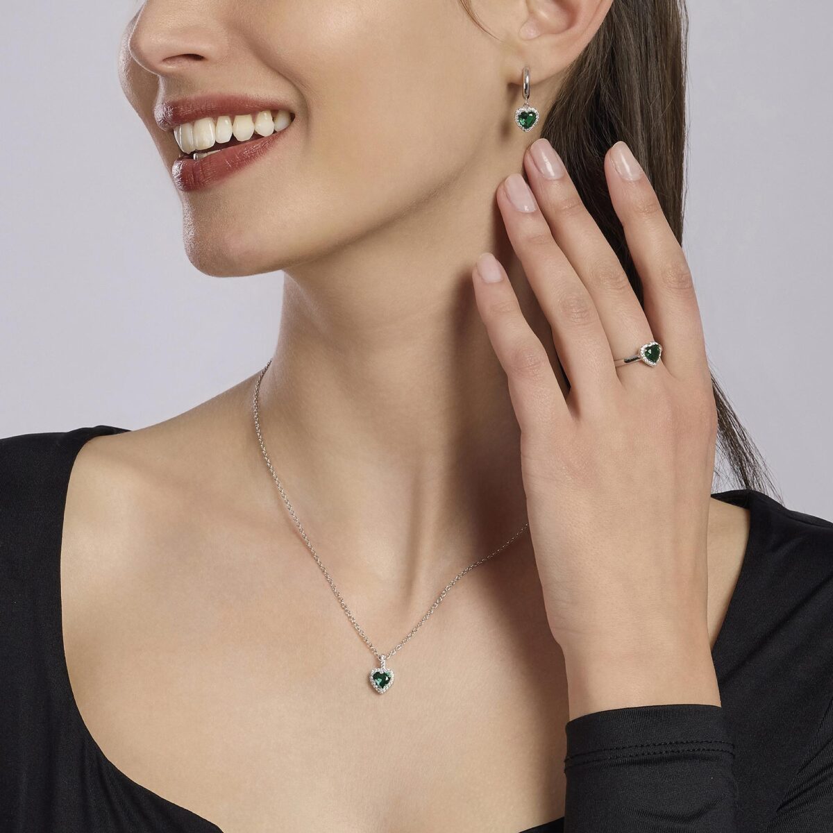 Collana con cuore in smeraldo sintetico mabina gioiello donna idea regalo 553600 parure